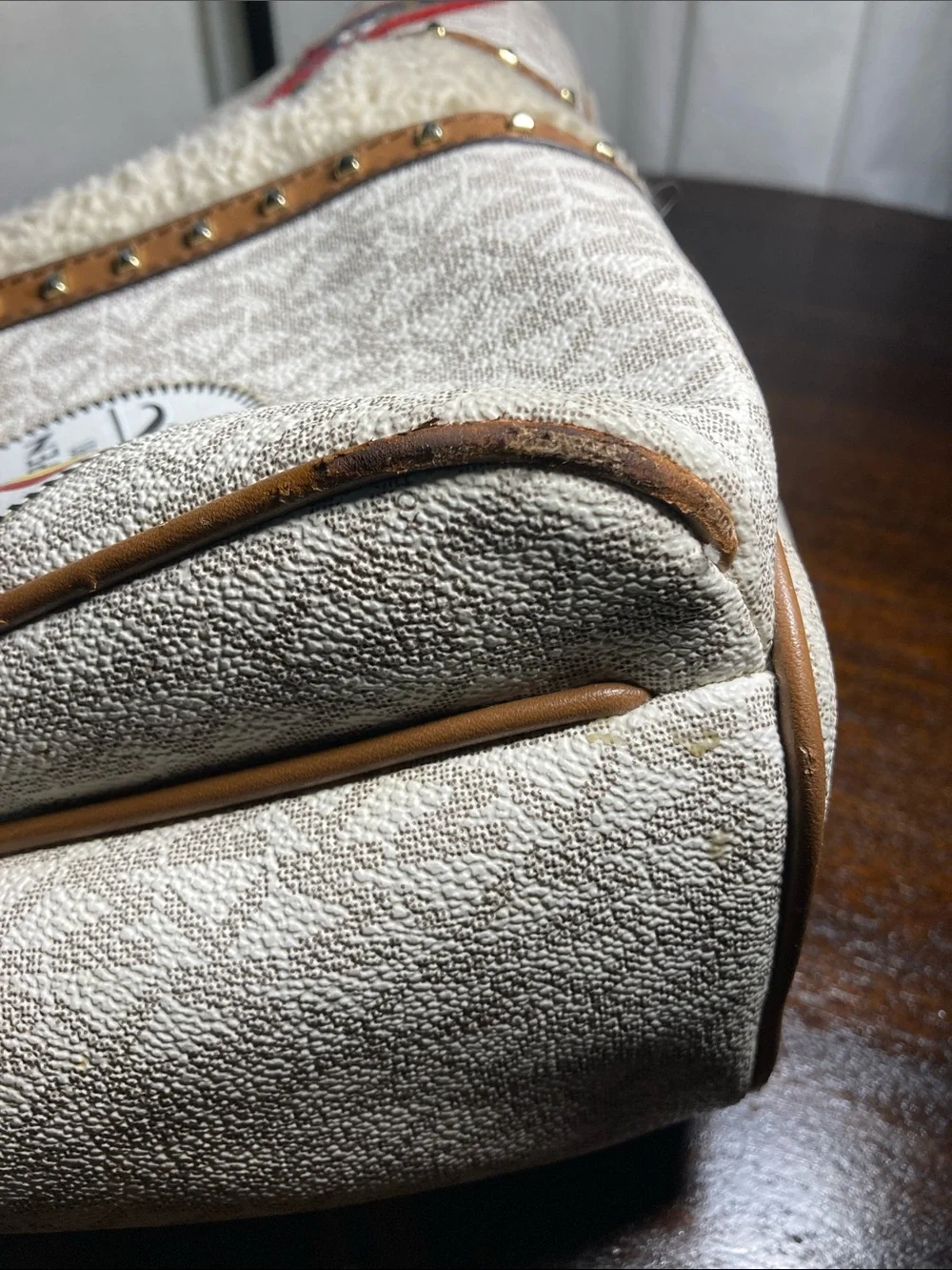 Michael Kors Cream Logo Aspen  Patch Backpack with Tan Trim
